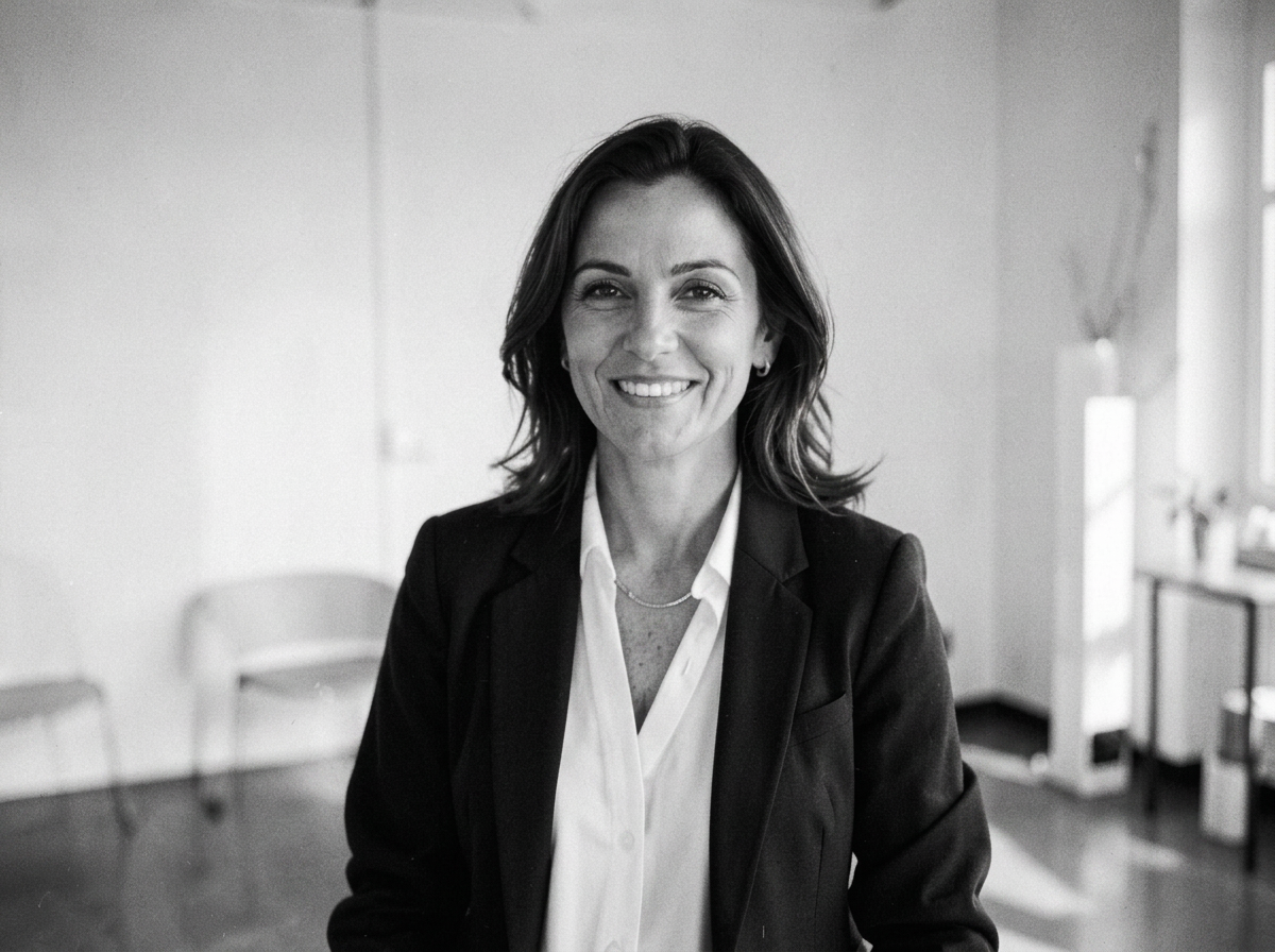 Retrato corporativo de una CEO en una oficina luminosa de Los Ángeles